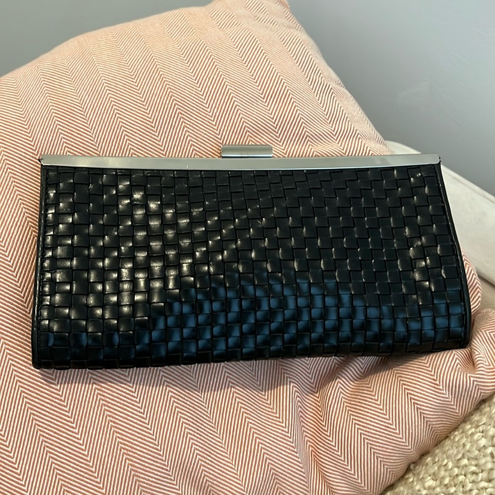 Vintage Steve‎ Madden Faux Leather Woven Clutch with Silver Trim
